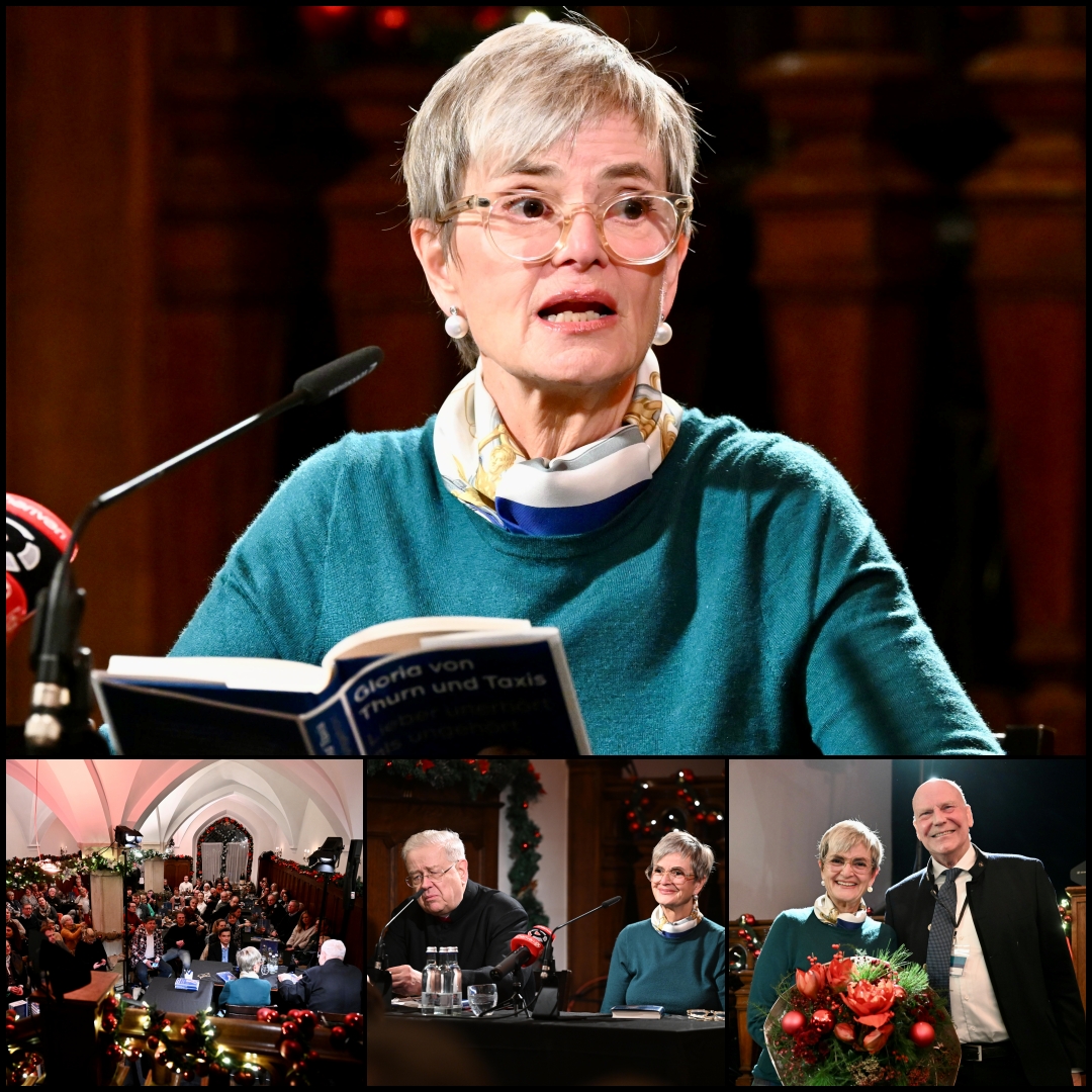 Romantischer Weihnachtsmarkt 2025 | Gloria von Thurn und Taxis kam, las und begeisterte – Idee von Peter Kittel zur Buchlesung im Weihnachtsmarkt füllt Madonnensaal
